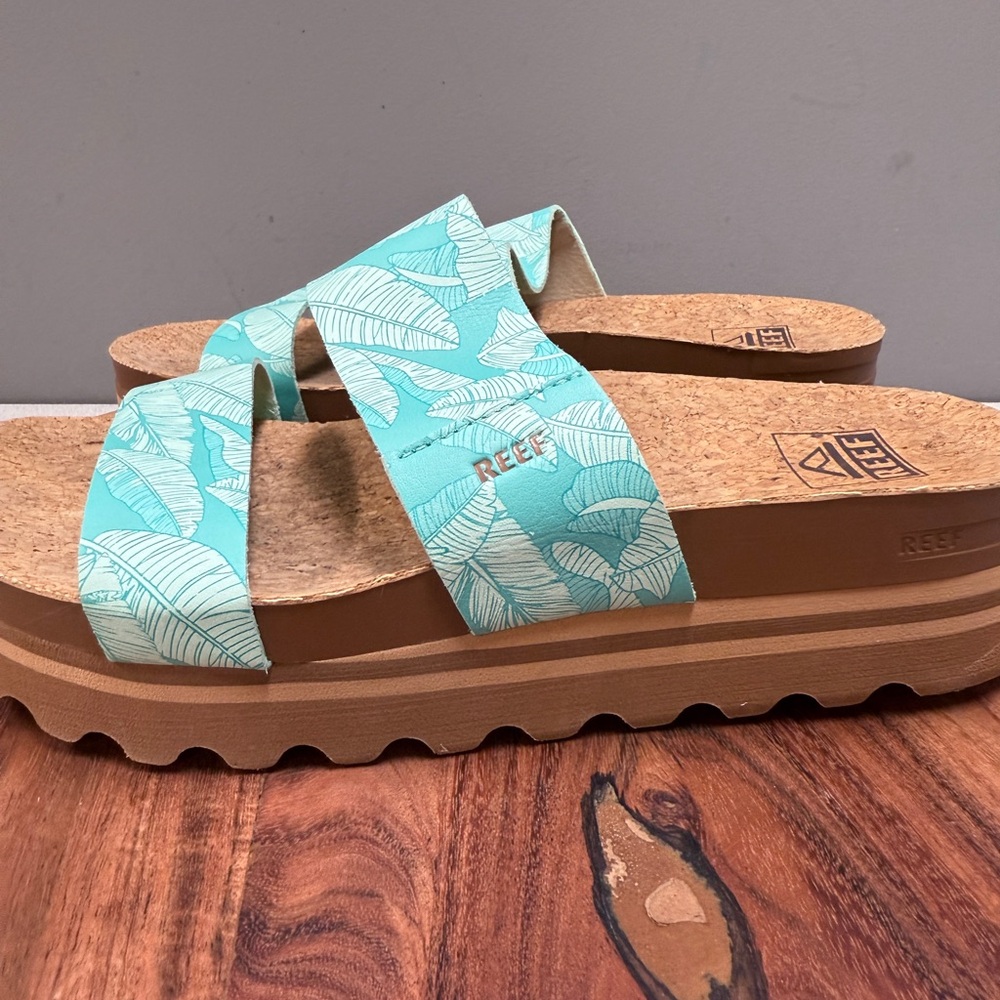 Reef Women's Turquoise Leaf Cork Slide Sandals - Picture 8 of 13